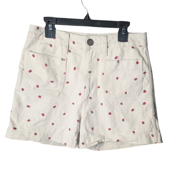 Madewell Strawberry Cream Shorts Red Print Design Pockets Button Zipper Like New - Picture 1 of 10